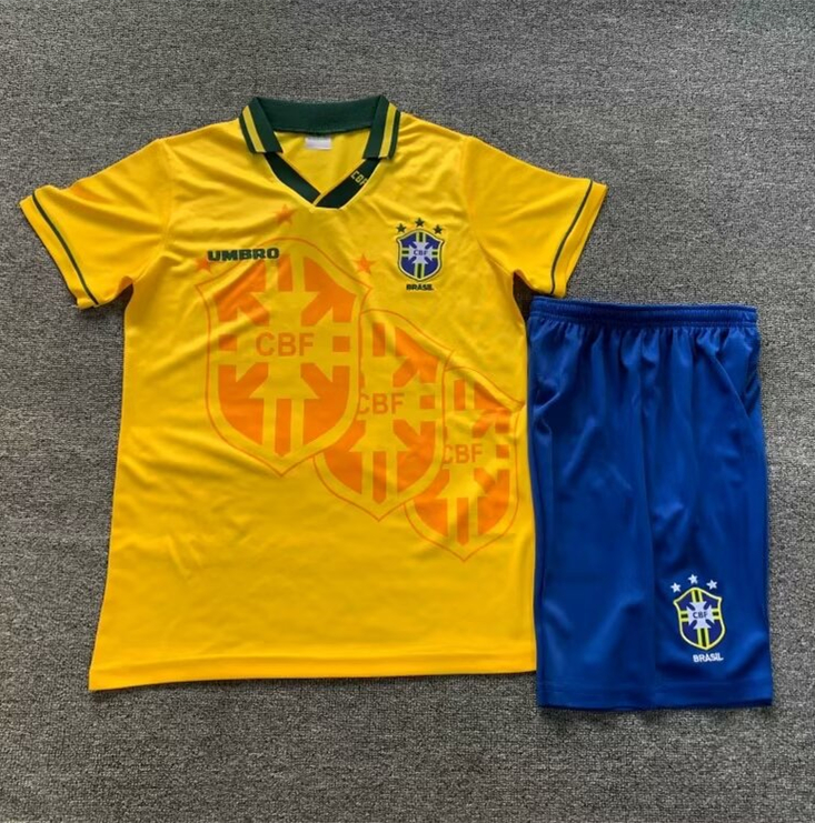 1994 Brazil Home Retro Kids Soccer Jersey