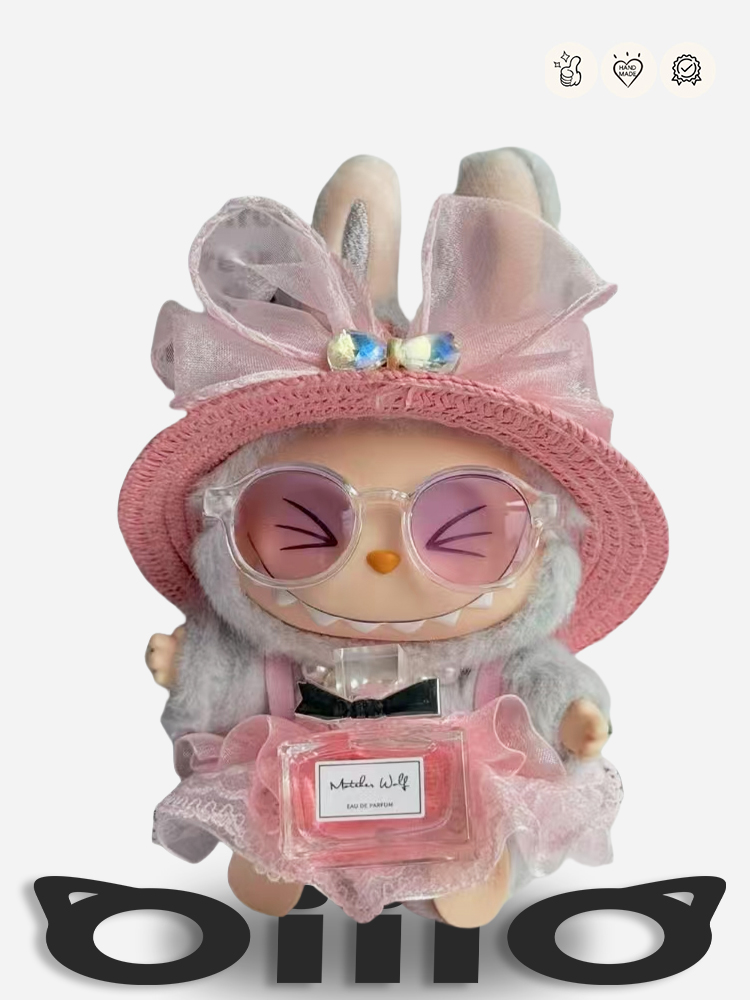 LABUBU Clothes Bow - adorned Straw Hat & Lace Ensemble