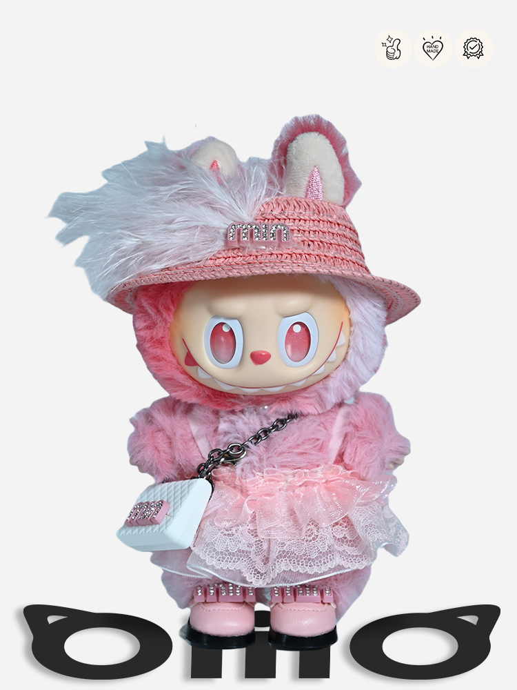 LABUBU Clothes Miu Miu Pink Feather - hat & Dress Set