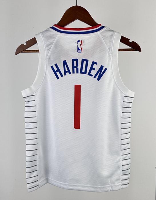 2023 Clippers HARDEN #1 White Top Quality Hot Pressing Kids NBA Jersey