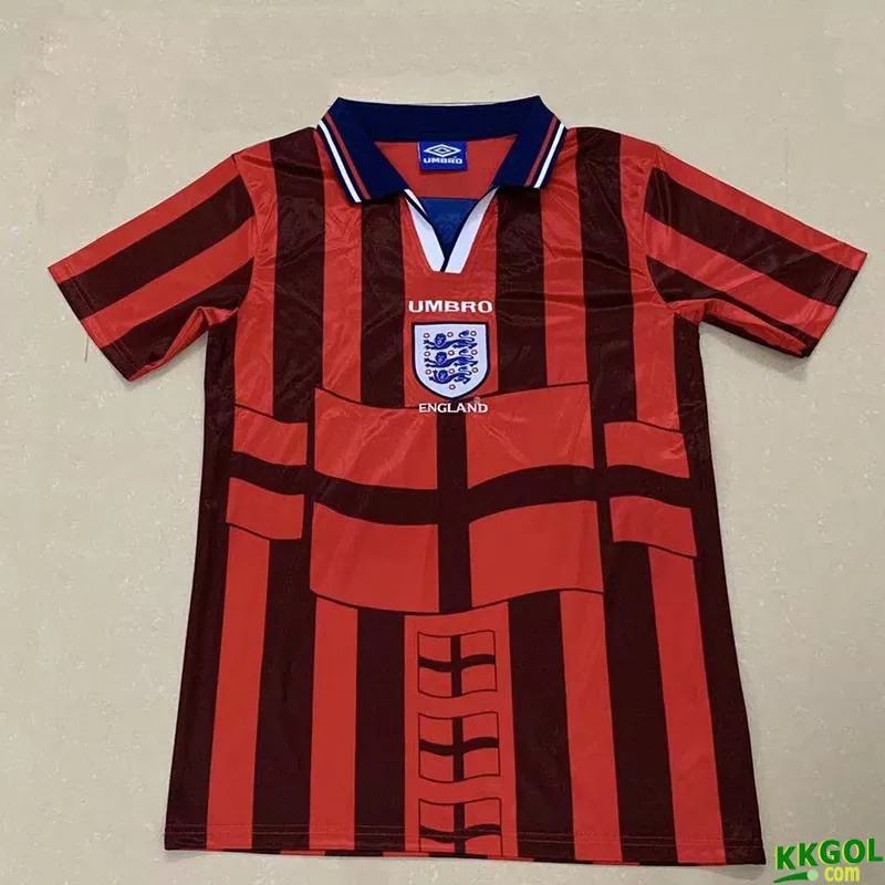 1998 England Away Red Retro Soccer Jersey