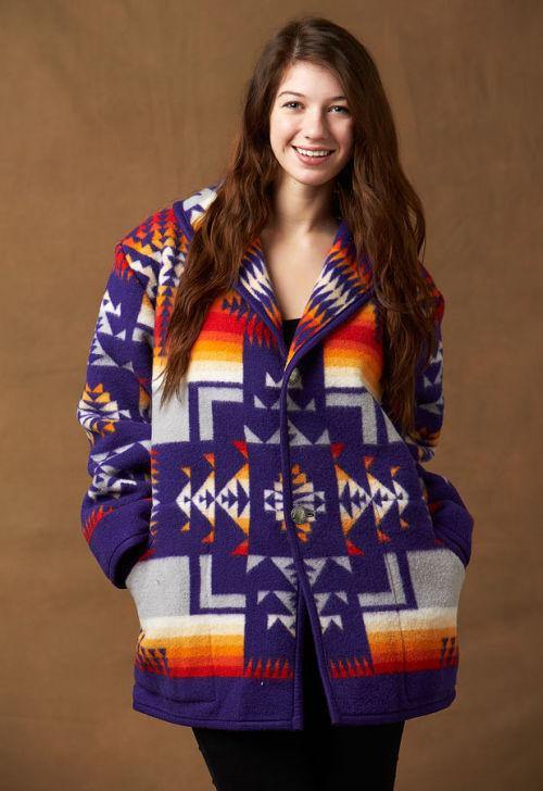 Kraff's Reversible Wool Car Coat, Chief Joseph, Purple
