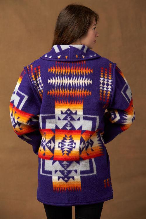 Kraff's Reversible Wool Car Coat, Chief Joseph, Purple
