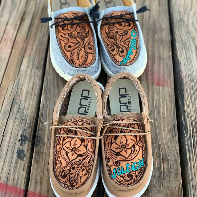 Women's Shoes Custom Wendy Leather Flowers Carving