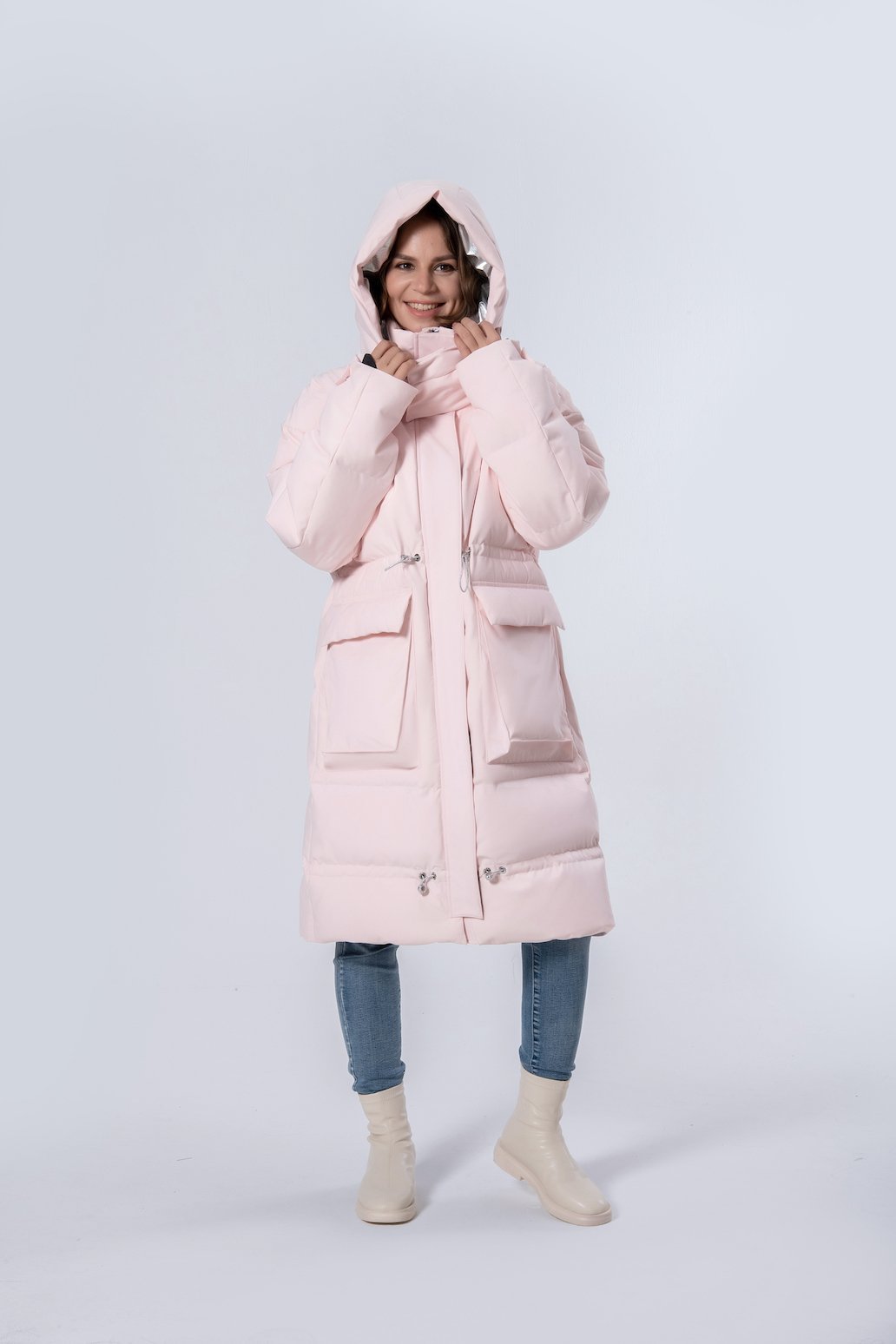 Longer Thicker Pink Hooded Women Down Jacket