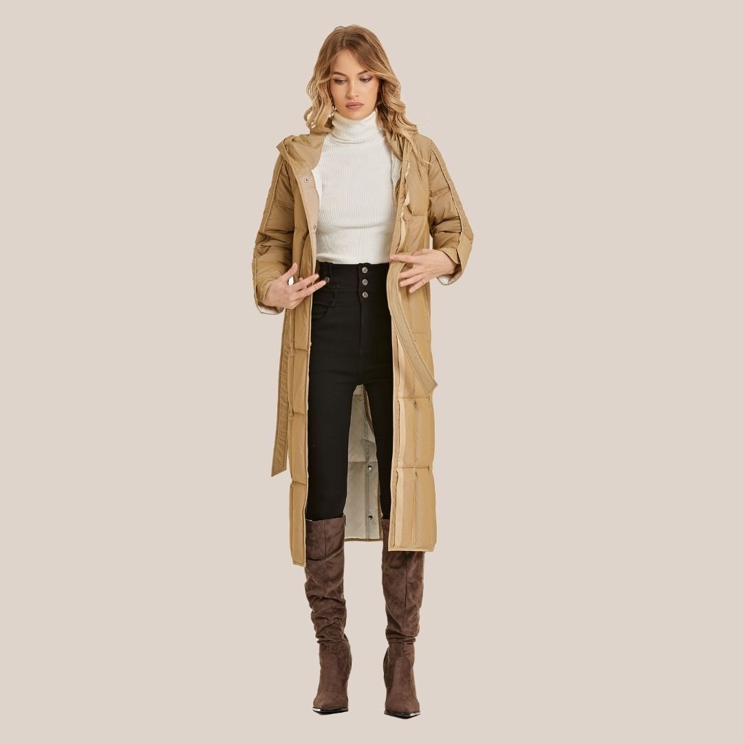 Longer Khaki Down Jacket for Women