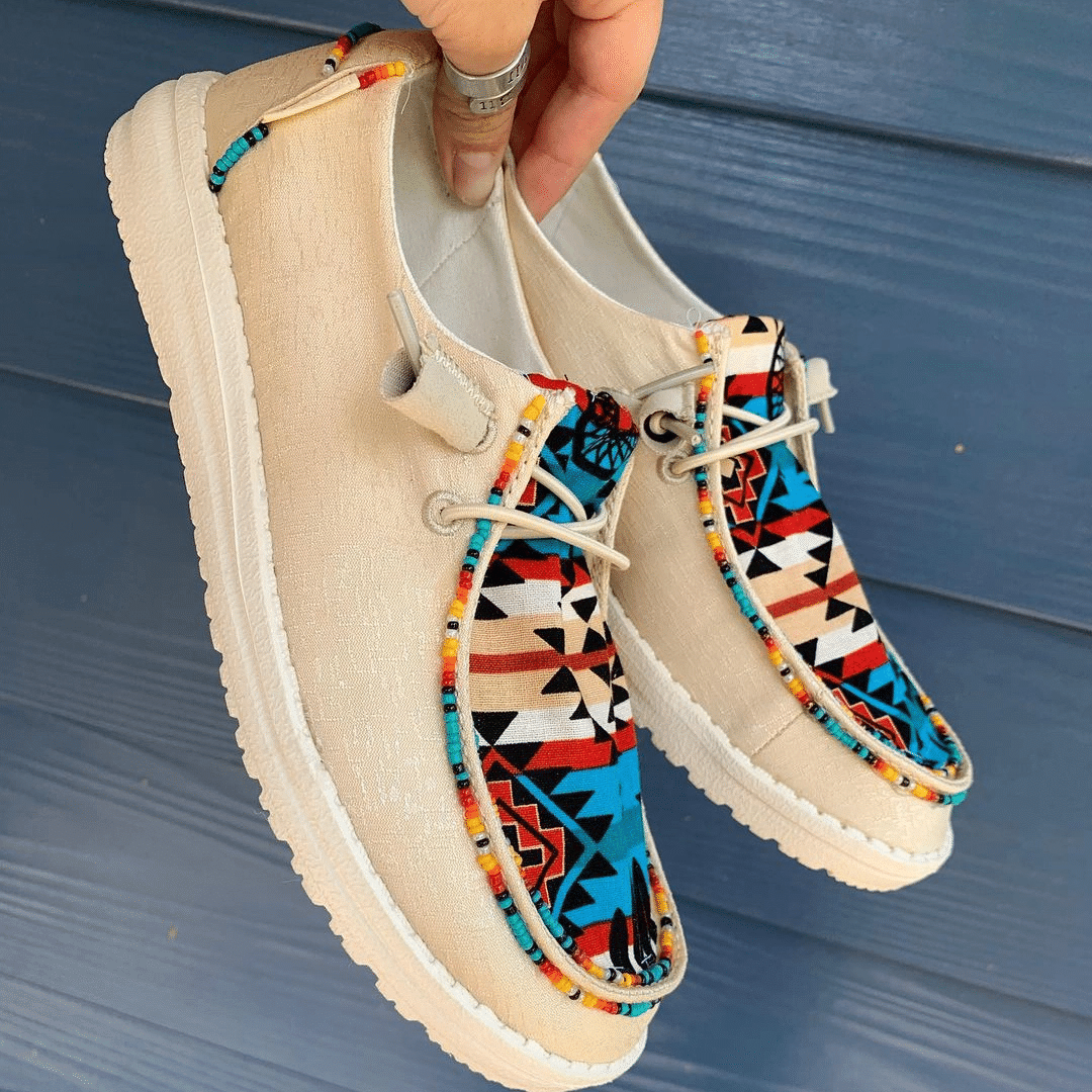 Women's Shoes Red and Blue Aztec
