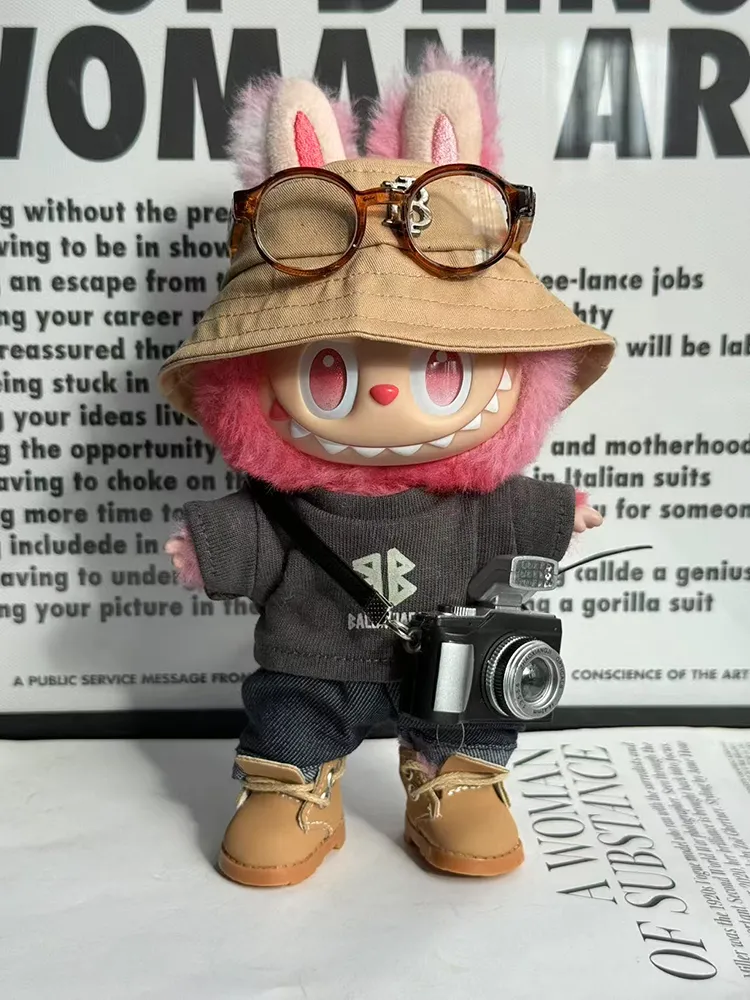 LABUBU Clothes Balenciaga Khaki - Pink Photographer Ensemble