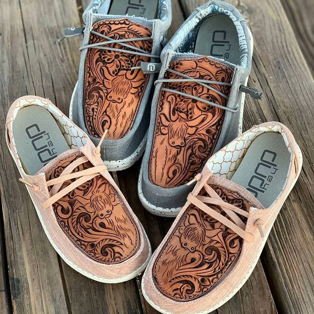 Women's Shoes Custom Wendy Leather Pattern Carving