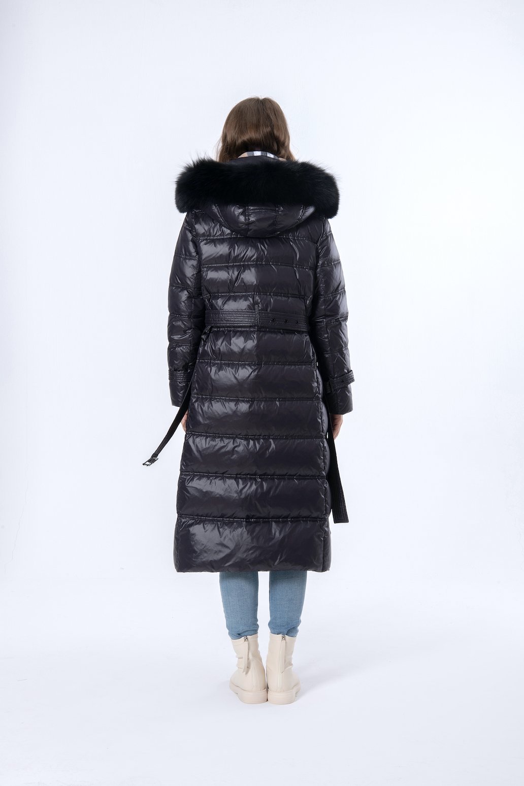 Longer Black Mink Hair Hooded Women Down Jacket