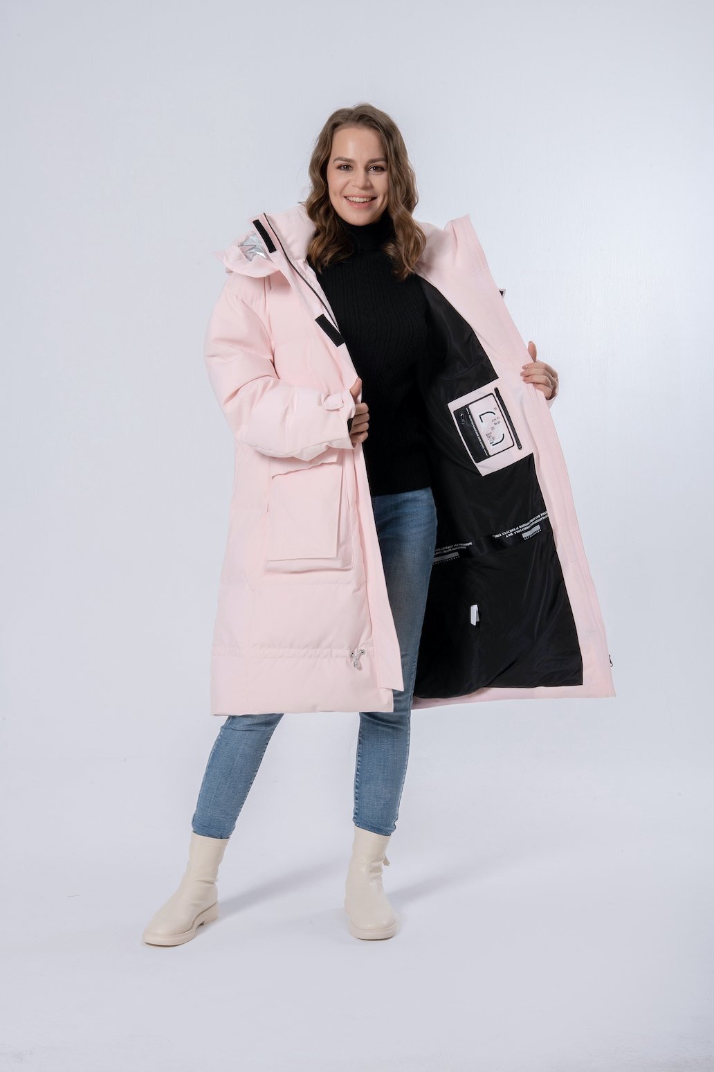 Longer Thicker Pink Hooded Women Down Jacket