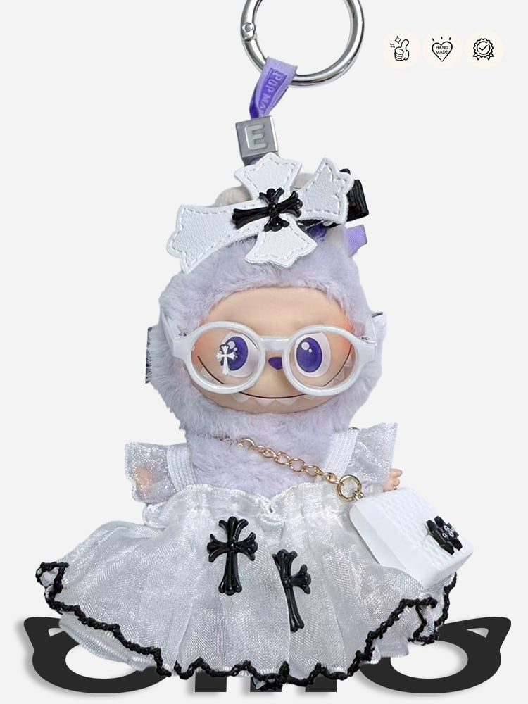 MINI Labubu Clothes Chrome Hearts White Cross Dress Set