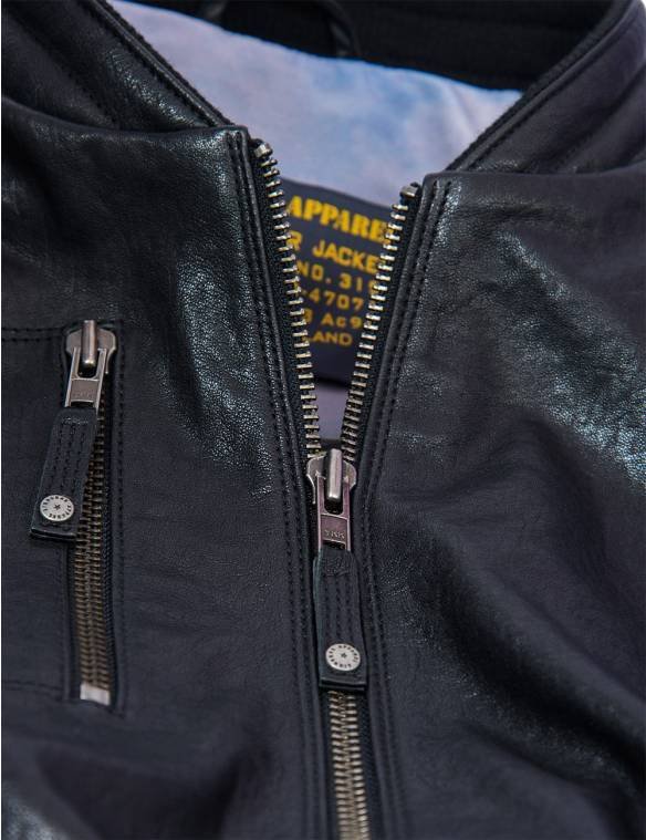 MA-1 TIGERS BOMBER LEATHER JACKET BLACK