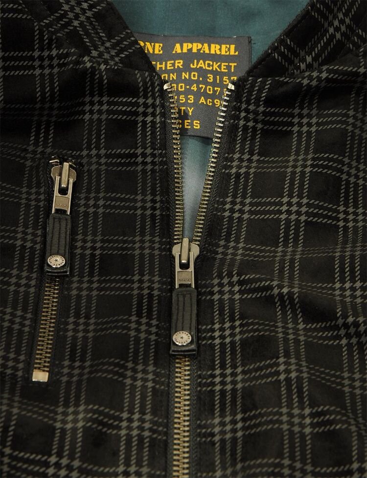 JOLLY ROGERS PRINTED SUEDE BOMBER LEATHER JACKET