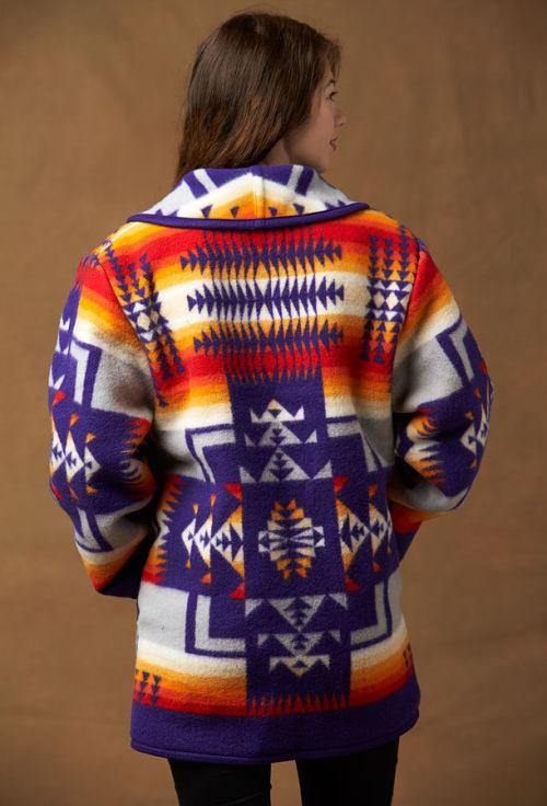 Kraff's Reversible Wool Car Coat, Chief Joseph, Purple