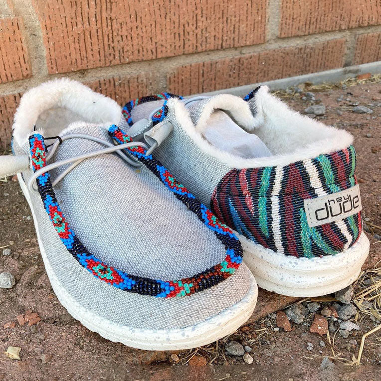 Women's Shoes Grey Wool Beaded Shoes