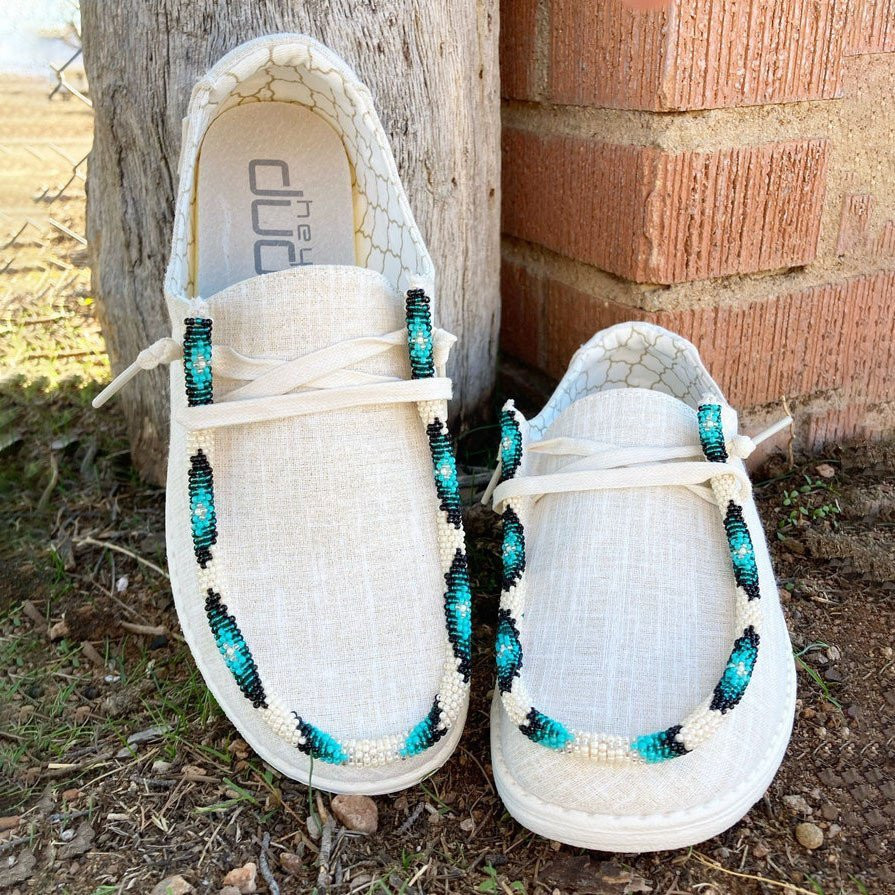 Women's Shoes Beaded Cream Aztec Design