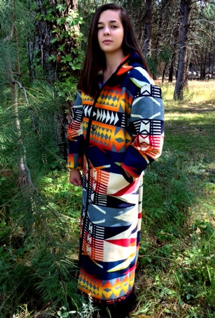 Kraffs Reversible Long Wool Coat, Fire Legend