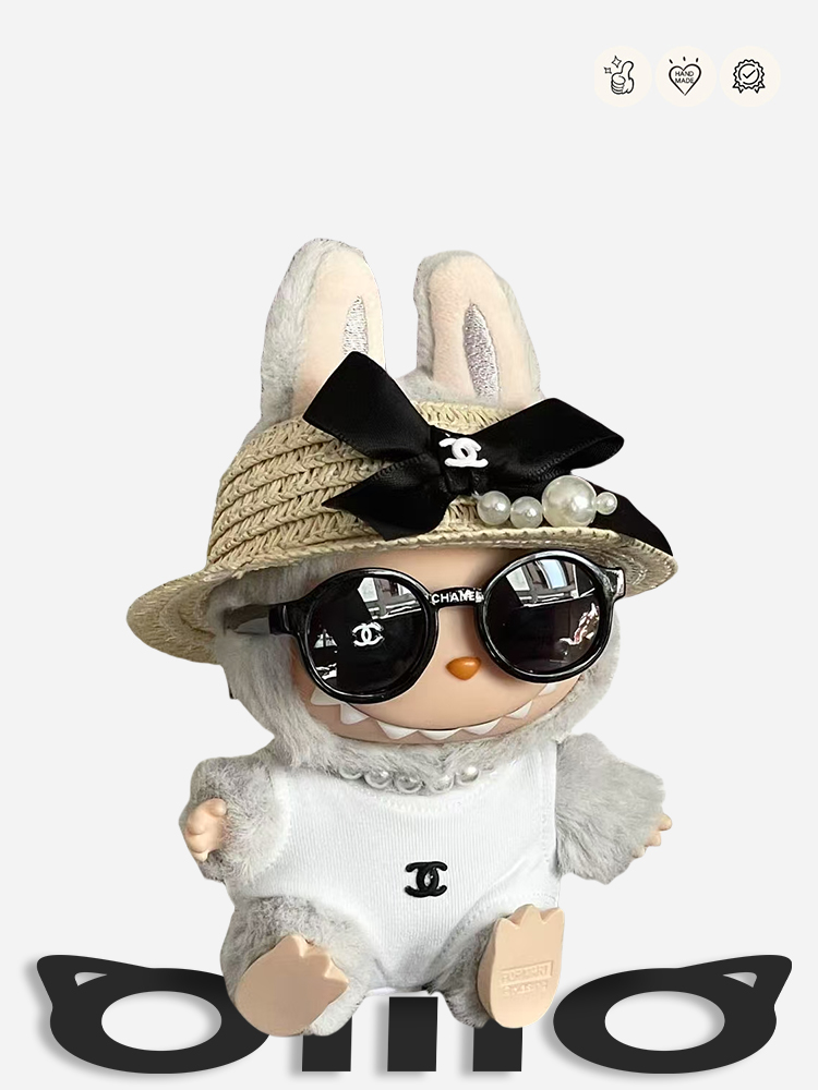 LABUBU Clothes Chanel Sunglasses - Straw Hat Bodysuit Set