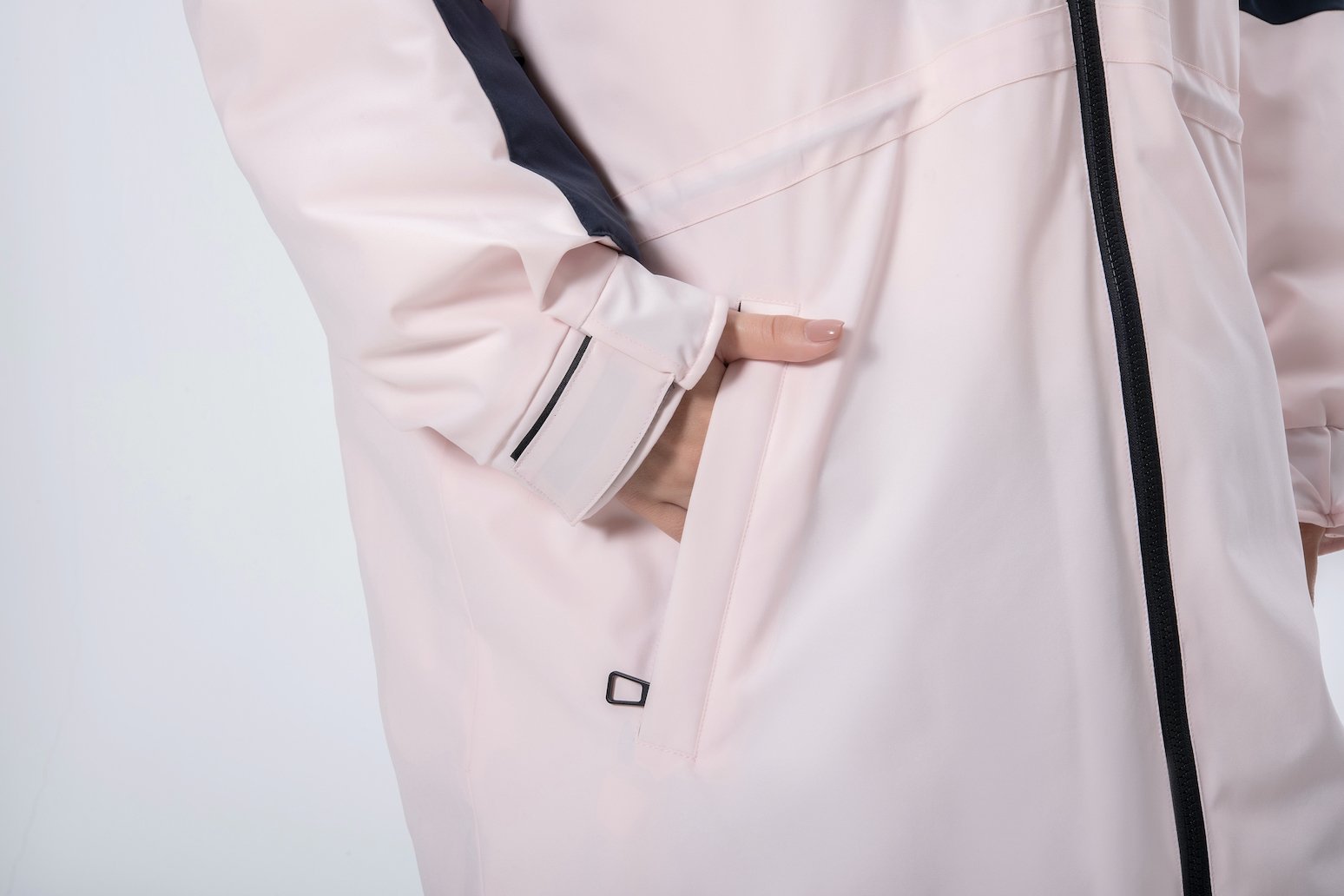 Longer Rope Waist Pink Hooded Women Down Jacket