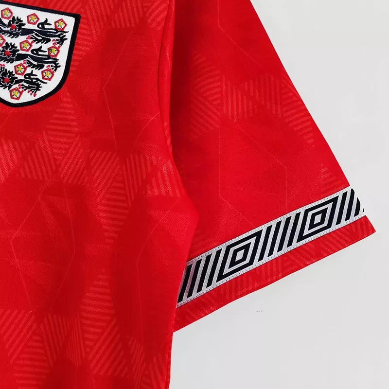 1990 England Away Red Retro Soccer Jersey