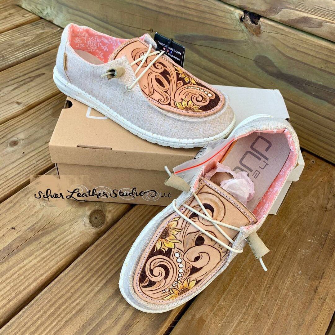 Women's Shoes Hand tooled Sunflowers and Swirls