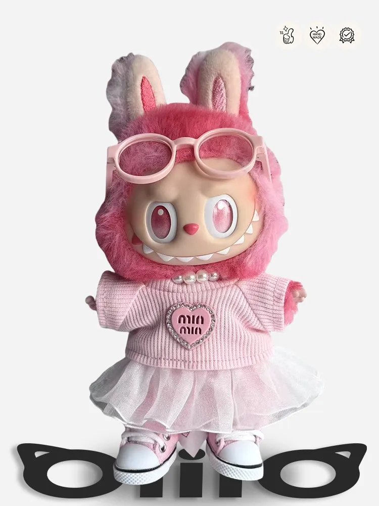 LABUBU Clothes Miu Miu Style Pink Knit & Tutu Set