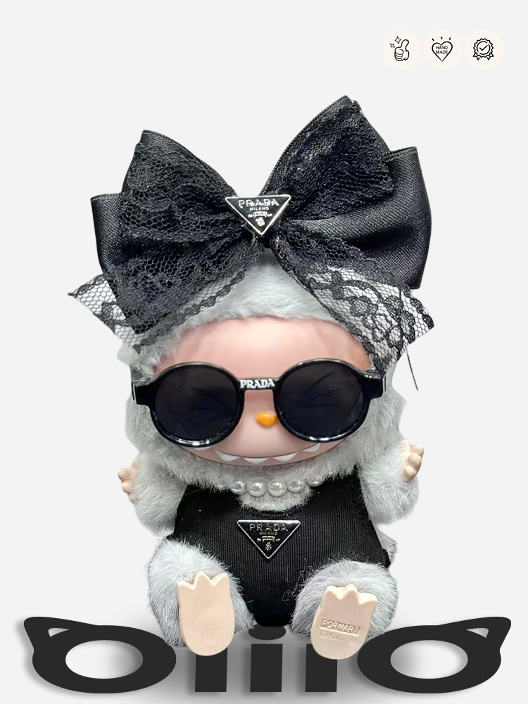 LABUBU Clothes Prada Black Lace Bow & Jumpsuit Set