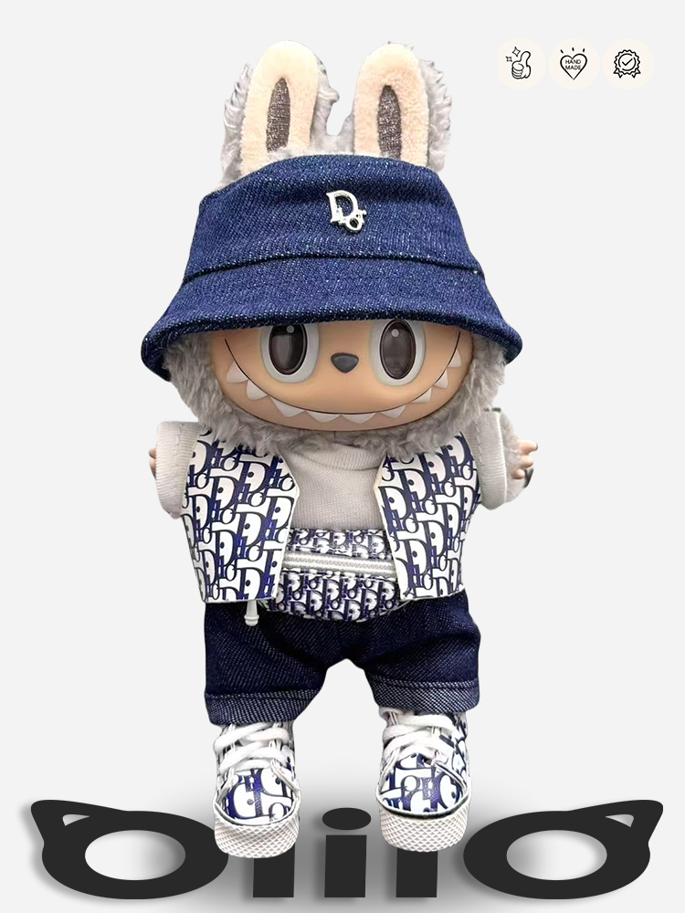 LABUBU Clothes Dior - inspired Denim Hat & Patterned Vest Outfit
