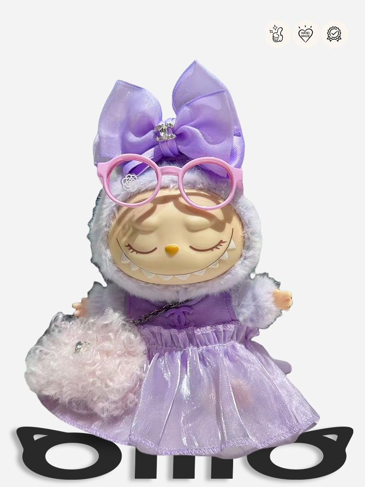 LABUBU Clothes Chanel Sweet Purple Bow Dress Outfit