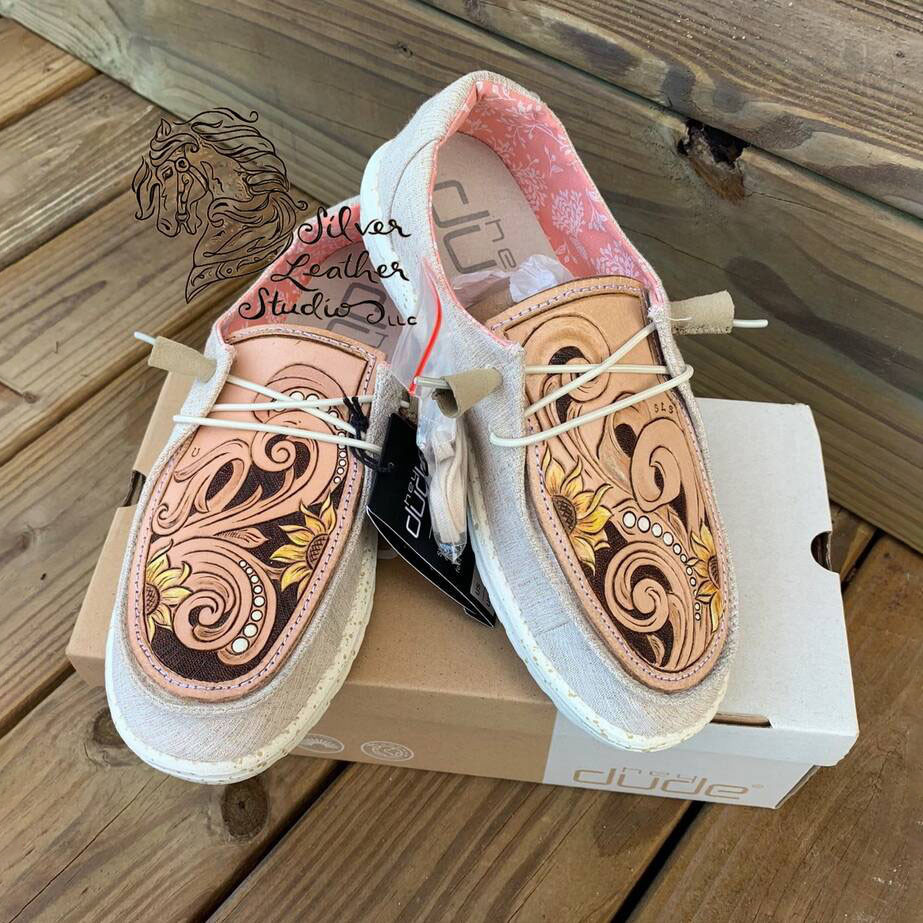 Women's Shoes Hand tooled Sunflowers and Swirls