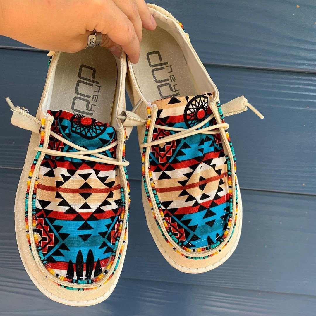 Women's Shoes Red and Blue Aztec