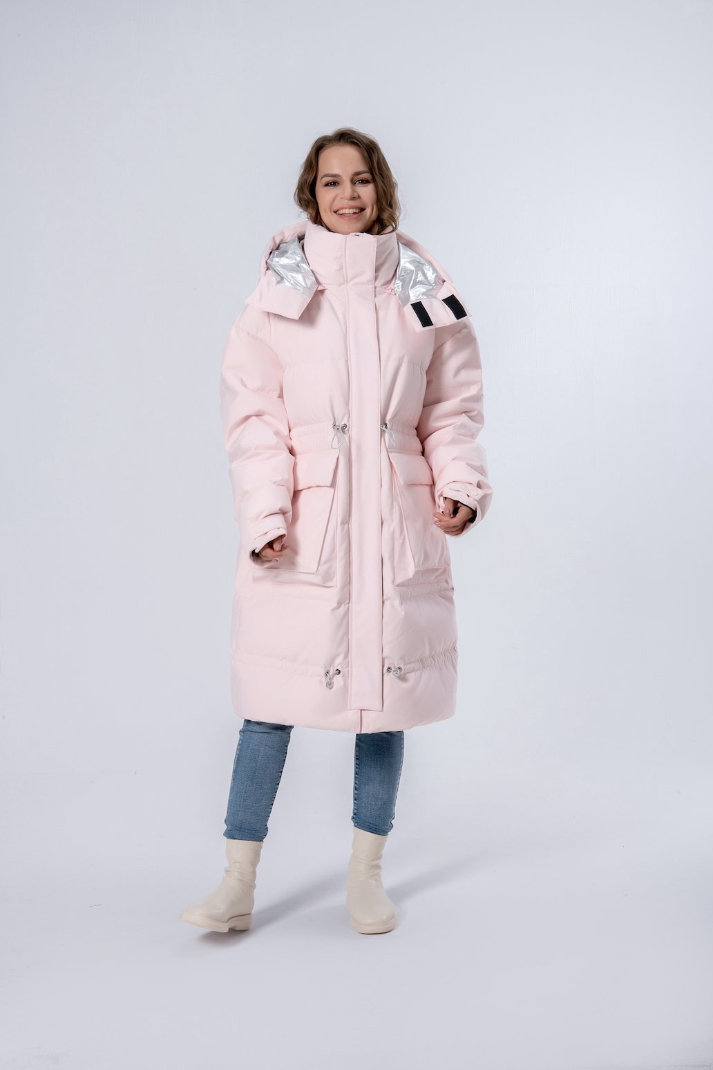 Longer Thicker Pink Hooded Women Down Jacket