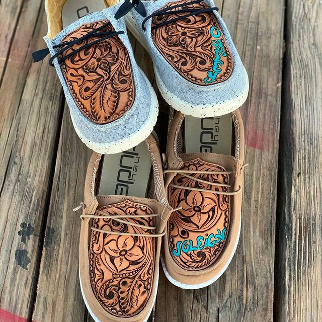 Women's Shoes Custom Wendy Leather Flowers Carving