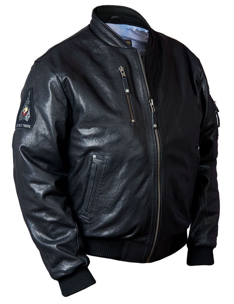 MA-1 TIGERS BOMBER LEATHER JACKET BLACK