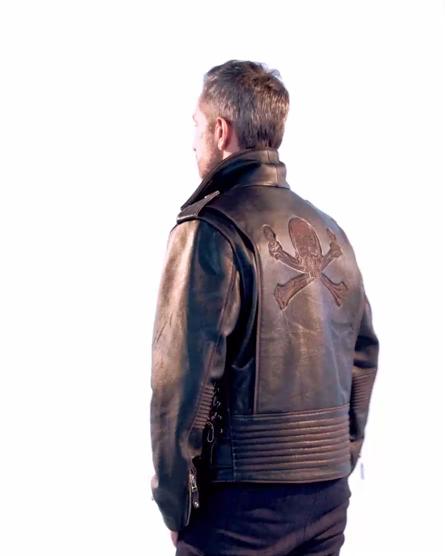 Skull Biker Leather Jacket embossed
