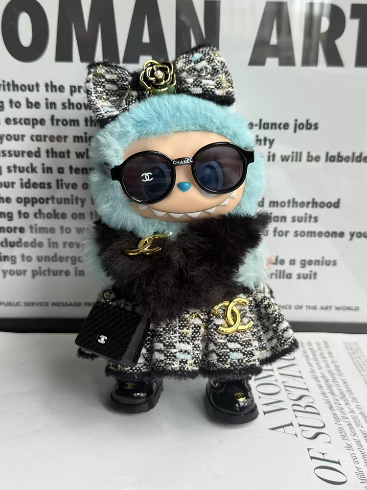 LABUBU Clothes Chanel Luxe Tweed - fur & Gold - accented Set