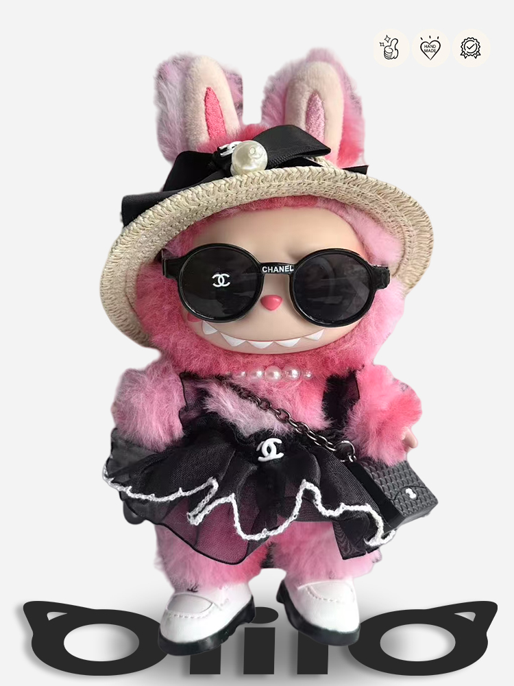 LABUBU Clothes Chanel Straw Hat & Mesh Skirt Outfit