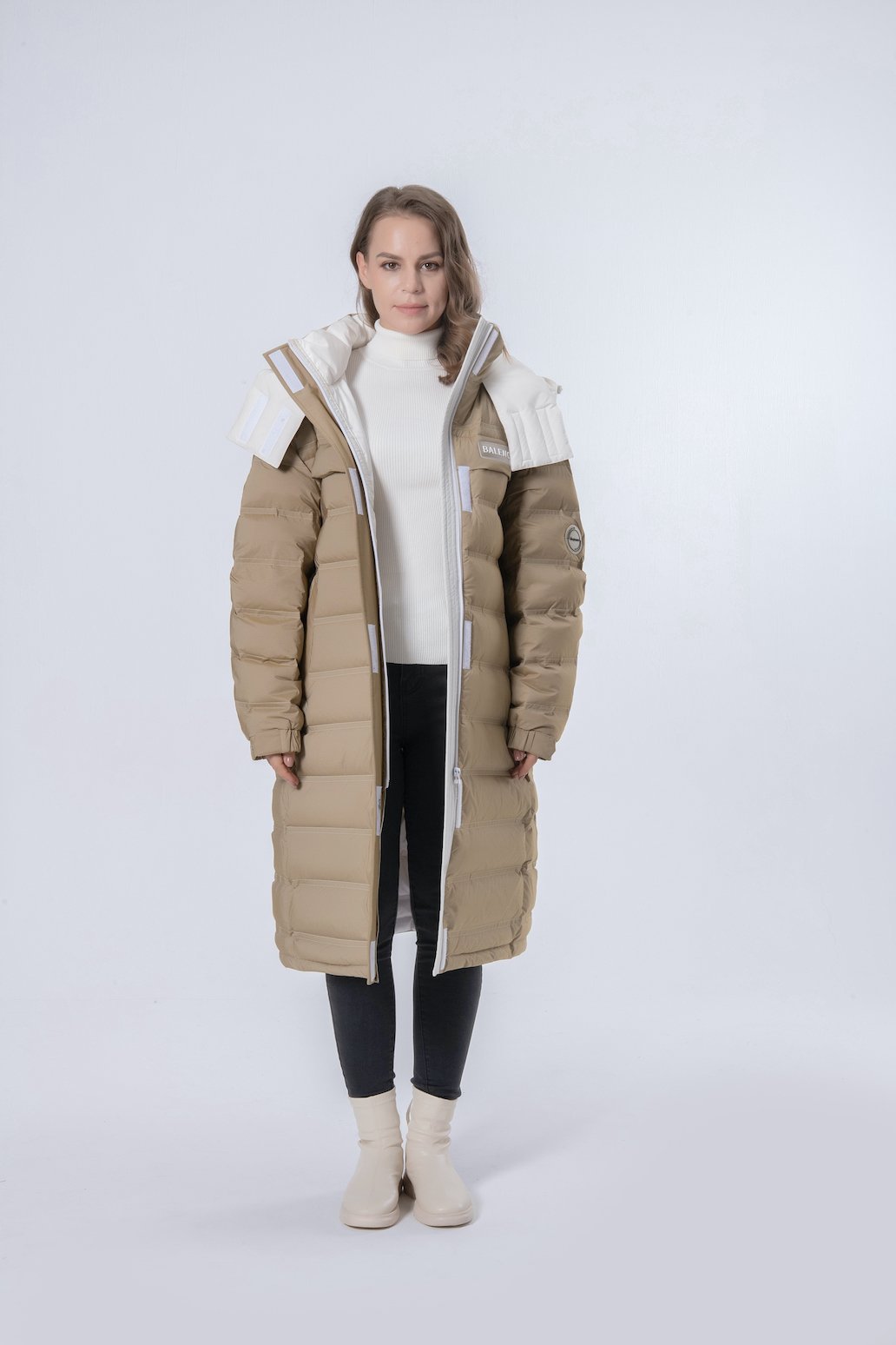 Longer Thicker Khaki Hooded Women Down Jacket