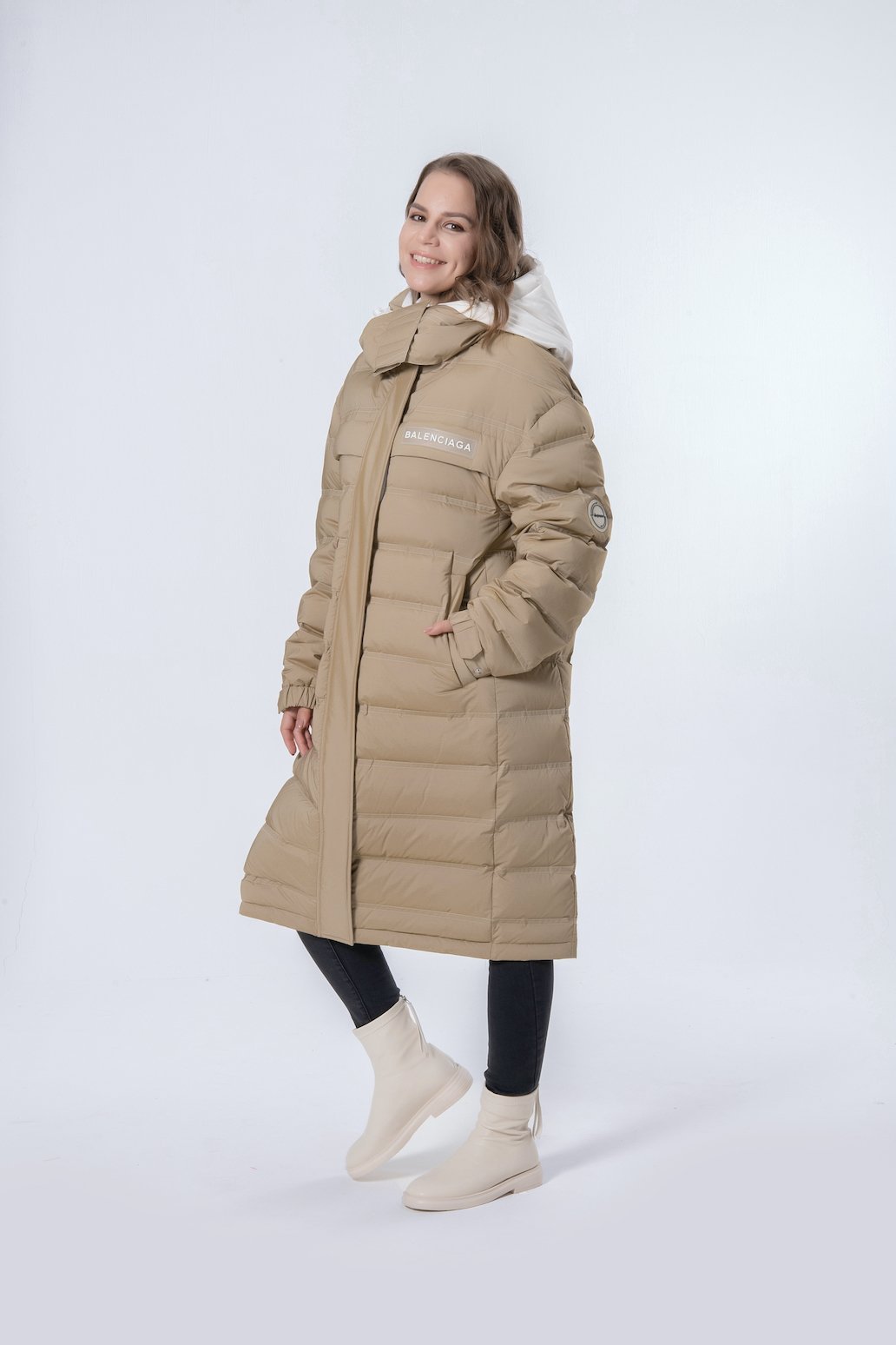 Longer Thicker Khaki Hooded Women Down Jacket