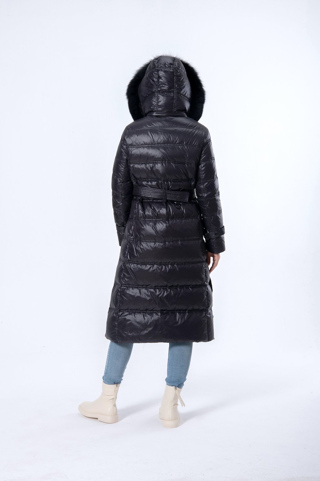 Longer Black Mink Hair Hooded Women Down Jacket