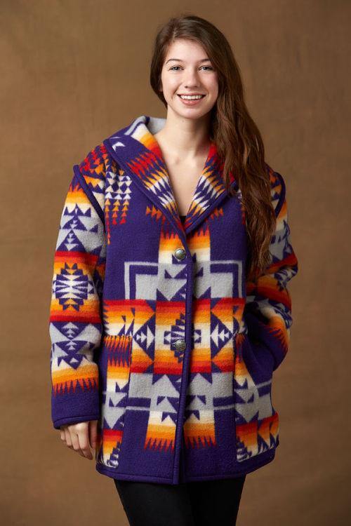 Kraff's Reversible Wool Car Coat, Chief Joseph, Purple