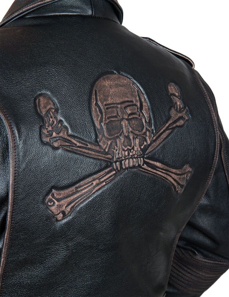 Skull Biker Leather Jacket embossed