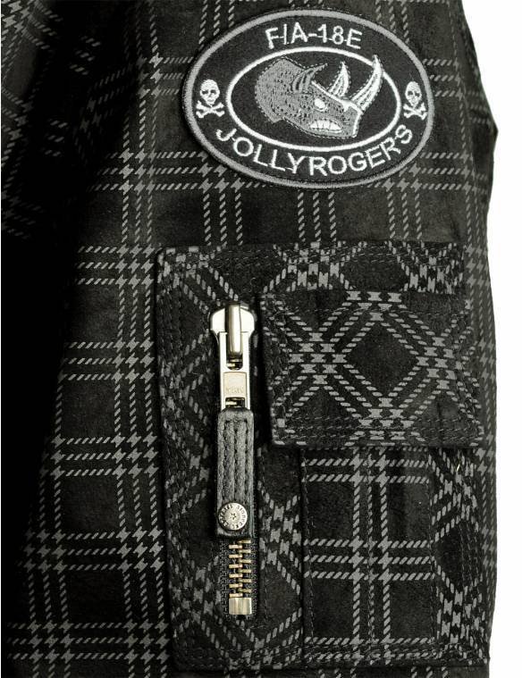 JOLLY ROGERS PRINTED SUEDE BOMBER LEATHER JACKET
