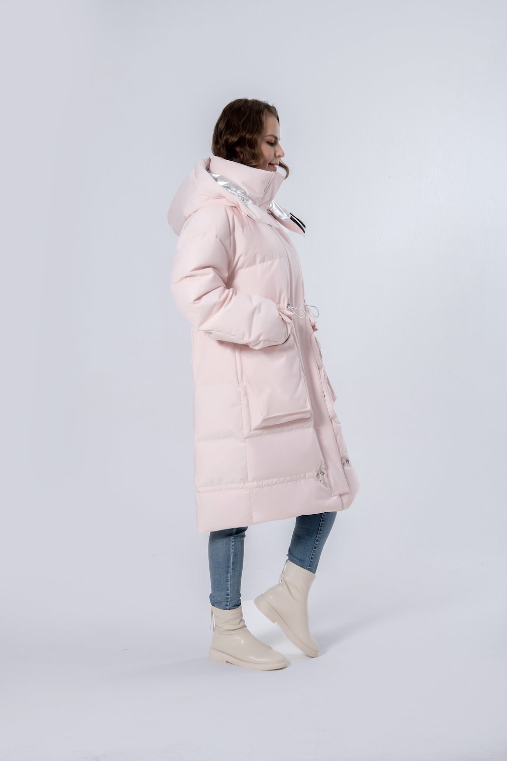 Longer Thicker Pink Hooded Women Down Jacket