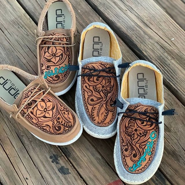 Women's Shoes Custom Wendy Leather Flowers Carving