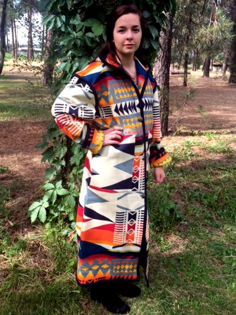 Kraffs Reversible Long Wool Coat, Fire Legend