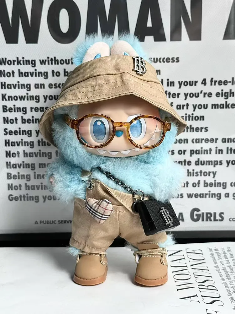 LABUBU Clothes Burberry - themed Blue Furry & Beige Outfit