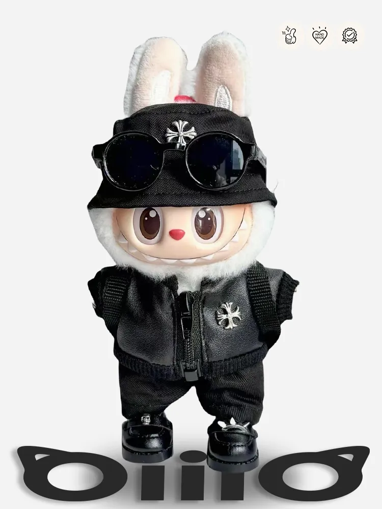 LABUBU Clothes Chrome Hearts Black Leather & Cap Set