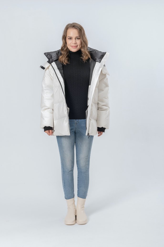 Short Thicker Milky Hooded Women Down Jacket